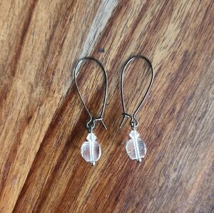 Pretty Handmade Earrings Dangle Crystal Bling Shiny Sparkle Clear Small